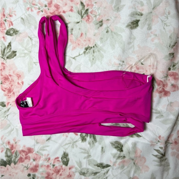 BECCA Asymmetrical One Shoulder Hot Pink Padded Cutout Bikini Top Size Small - Picture 2 of 5